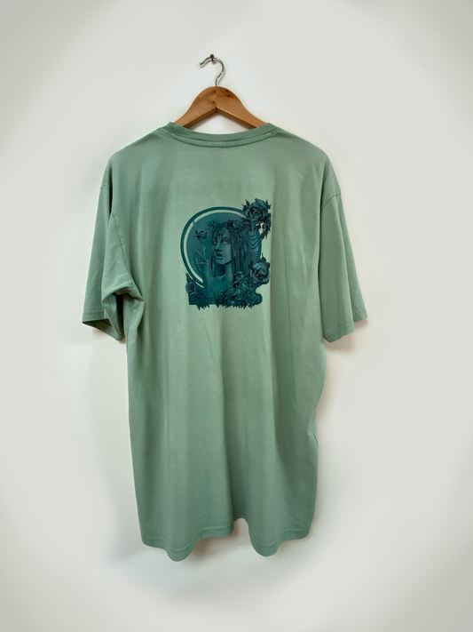 Oversize Tee | Floral Fantasy - Stonewash Slate Green